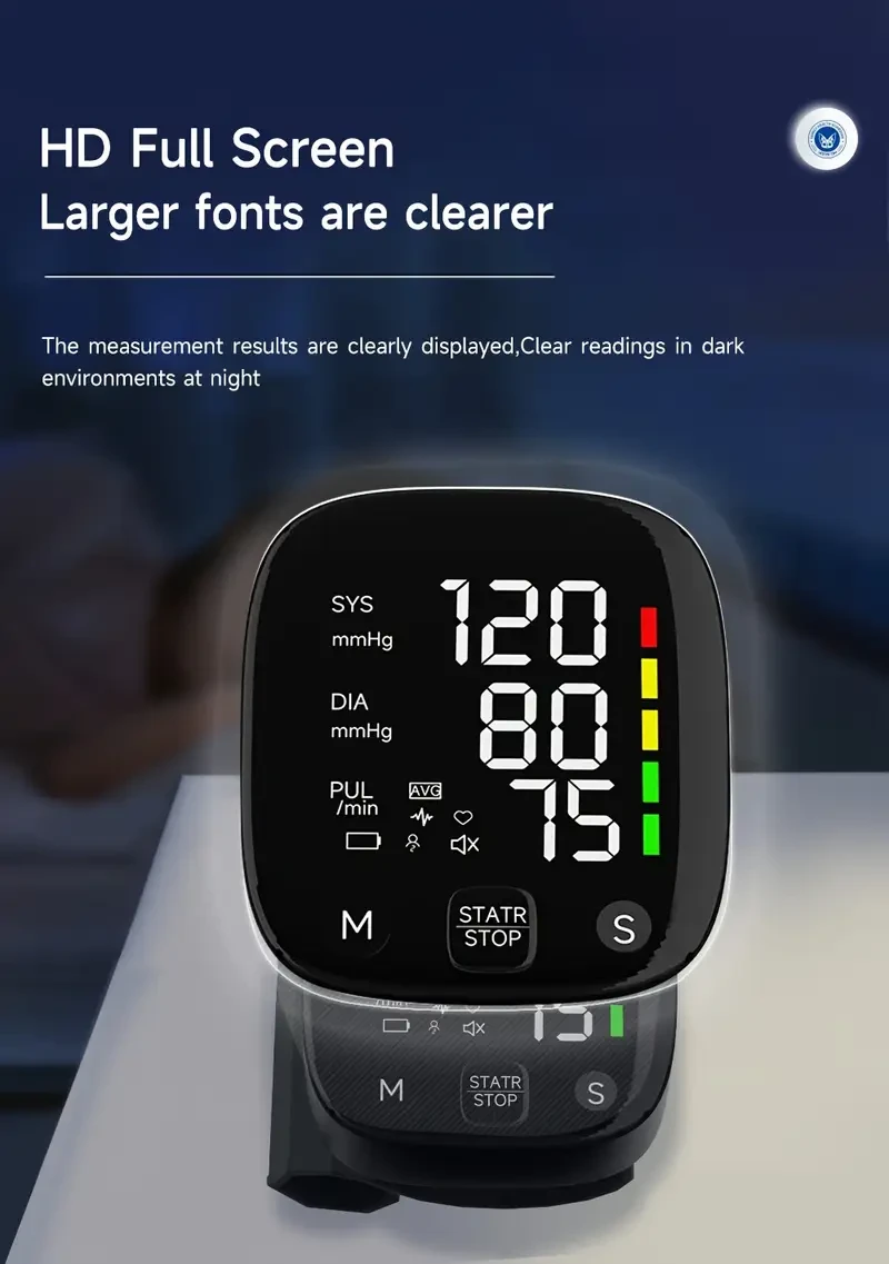 Rechargeable LED Wrist Blood Pressure Monitor with English Voice Broadcast and Storage Box