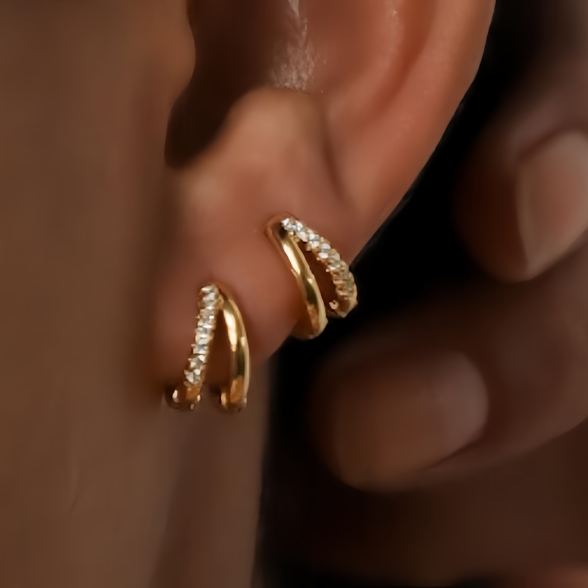 Europe Double Layered Zircon Hoop Earrings for Women