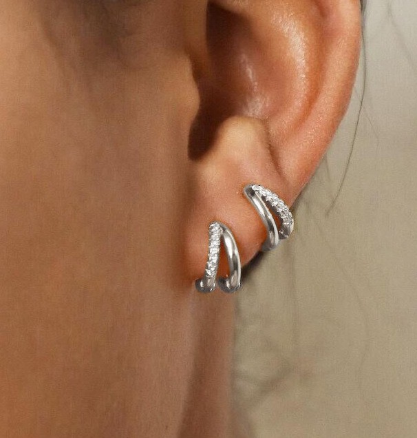 Europe Double Layered Zircon Hoop Earrings for Women
