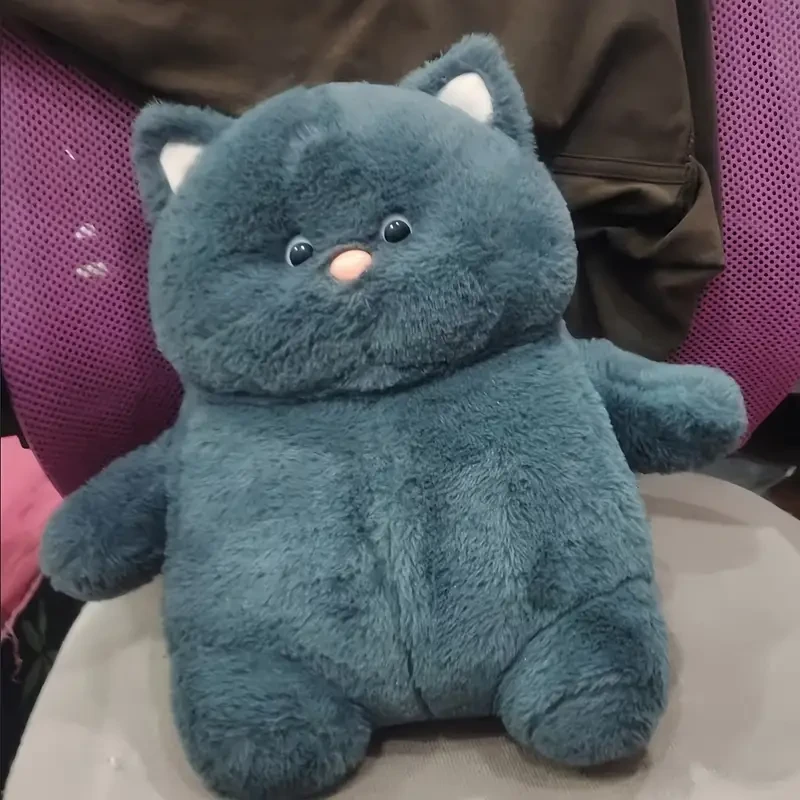 Chubby Grey Cat Plush Toy, Soft Cotton Stuffed Animal for All Ages