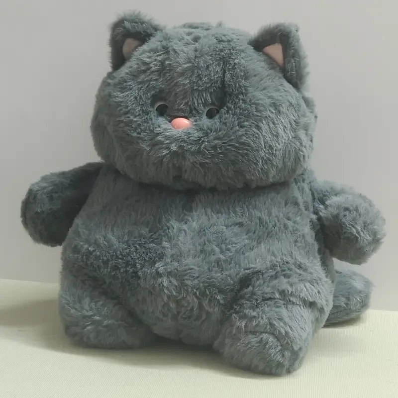 Chubby Grey Cat Plush Toy, Soft Cotton Stuffed Animal for All Ages