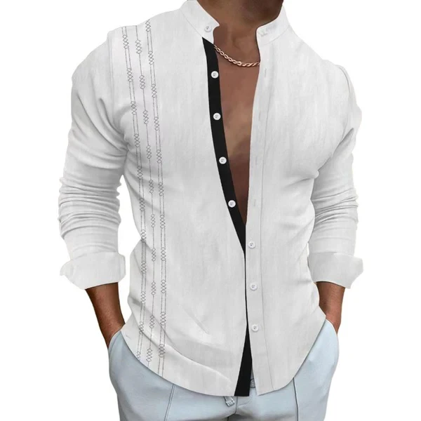Men's Casual Printed Lapel Long Sleeve Shirt