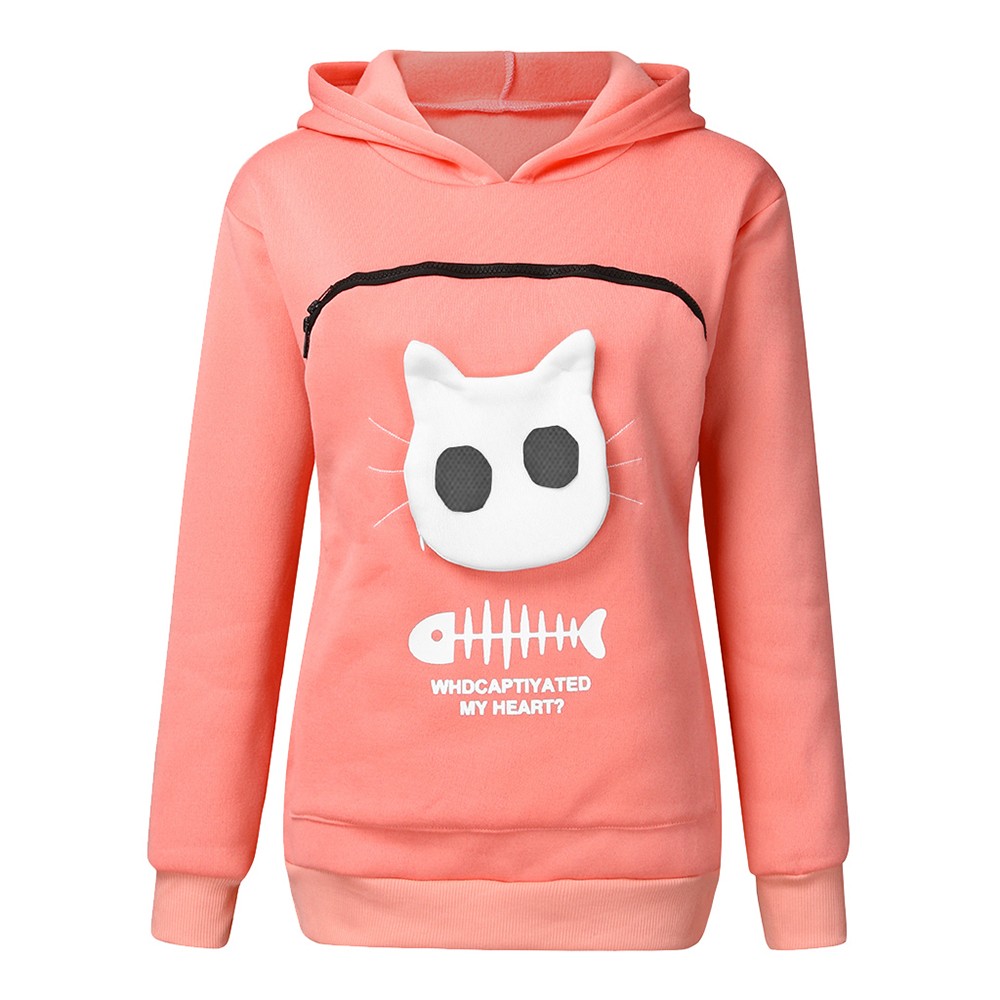 Cat and Dog Lovers Hoodie Kangaroo Pet Pouch Sweatshirt with Animal Ear Hood