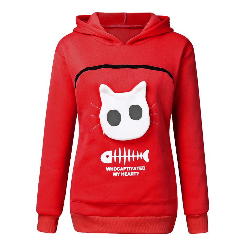 Cat and Dog Lovers Hoodie Kangaroo Pet Pouch Sweatshirt with Animal Ear Hood