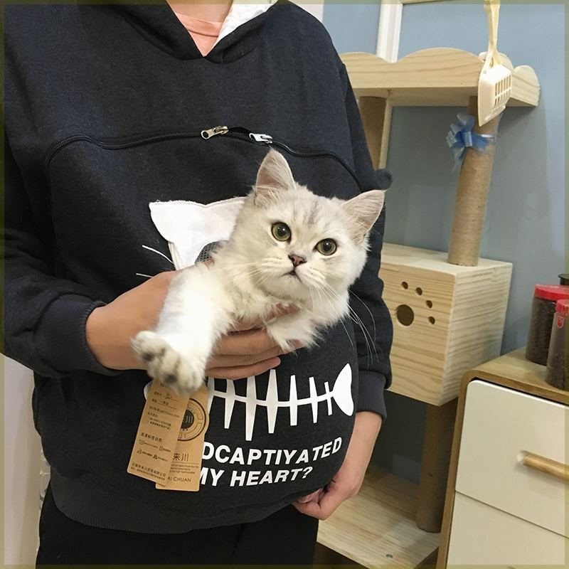 Cat and Dog Lovers Hoodie Kangaroo Pet Pouch Sweatshirt with Animal Ear Hood