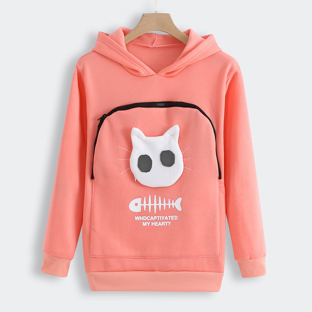 Cat and Dog Lovers Hoodie Kangaroo Pet Pouch Sweatshirt with Animal Ear Hood