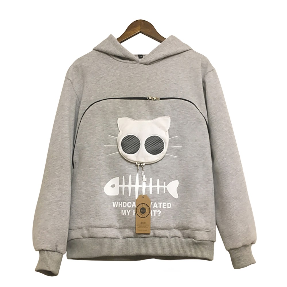 Cat and Dog Lovers Hoodie Kangaroo Pet Pouch Sweatshirt with Animal Ear Hood