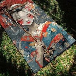 Extra Large Quick-Dry Beach Towel with Ukiyo-e Japanese Style Geometric Pattern