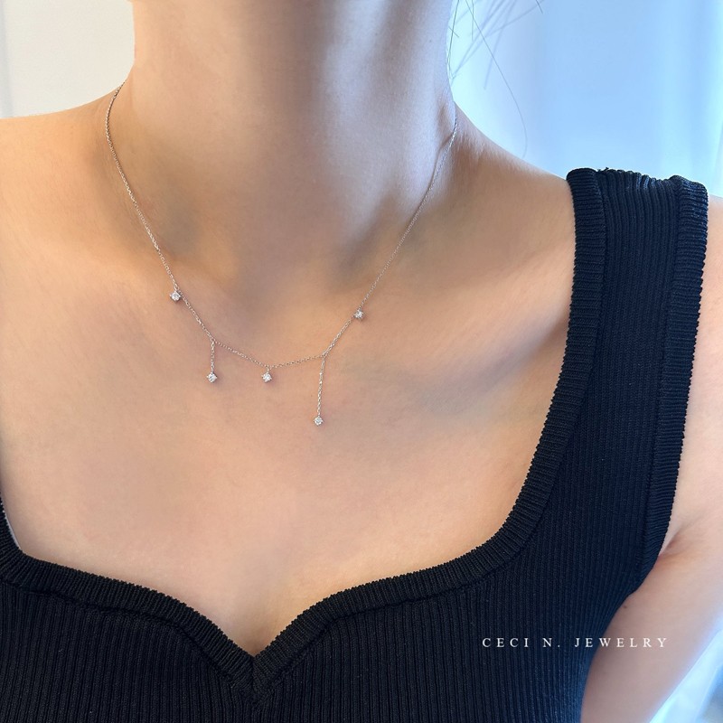 925 Sterling Silver Zircon Star Charms Necklace