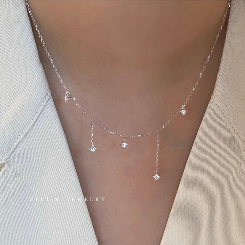 925 Sterling Silver Zircon Star Charms Necklace