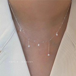 925 Sterling Silver Zircon Star Charms Necklace