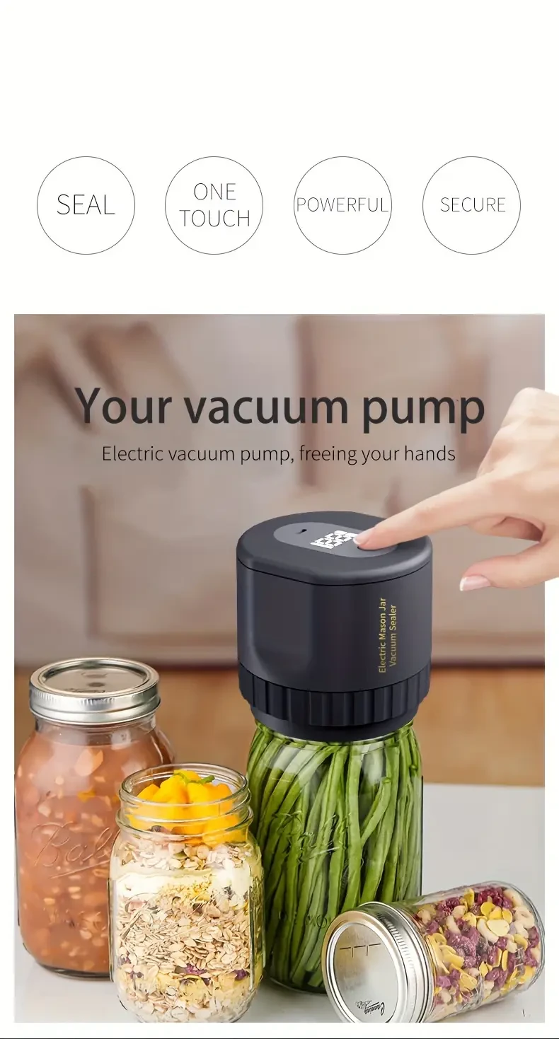 Electric Mason Jars Vacuum Sealer for Canned Jars, Suitable for Wide Mouth and Regular Mouth Mason Jars, for Storing Dry Food, Including 5 Wide Mouth and 5 Regular Mouth Mason Jar Lids (Black)