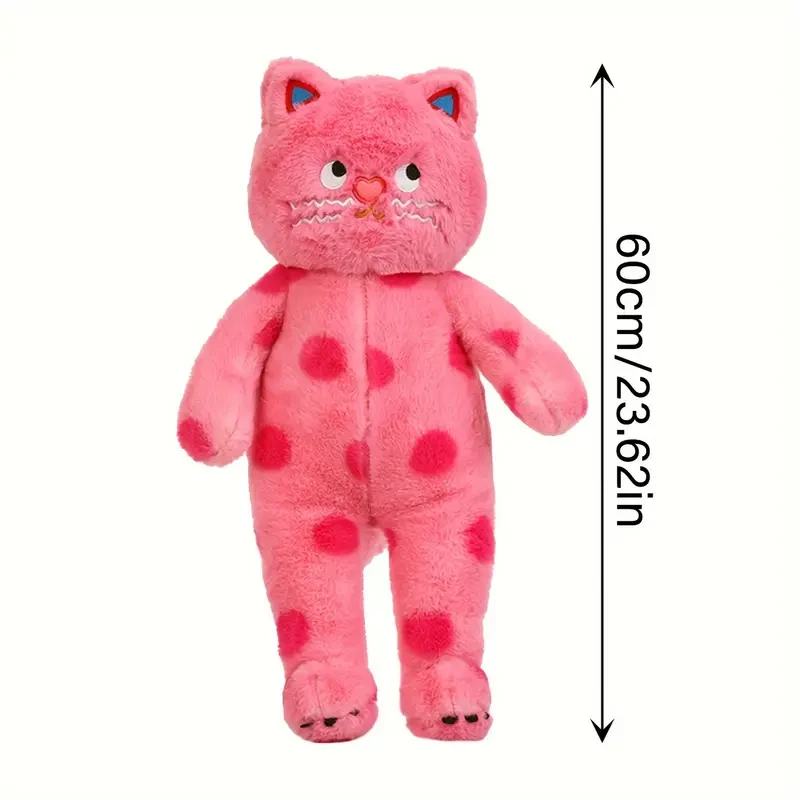 60cm/23.62in Big Pink And Black Cute Polka Dot Cat Plush Toy