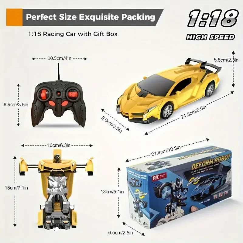 Transforming Remote Control Car: 360 Rota-Tion, Cool LED Lights, Suitable for Ages 3-6