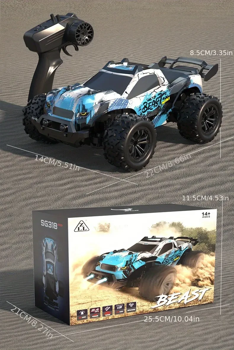 ZLL SG318 PRO 20km/h High-Speed RC Monster Truck - 1:20 Scale, Rechargeable Lithium Battery, USB Charging, Weather-Resistant, Blue