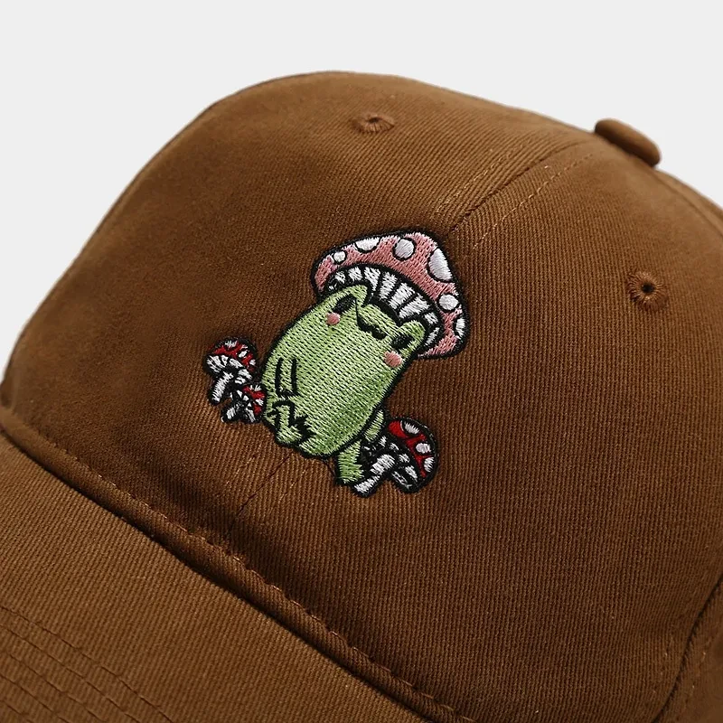 Cute Cartoon Frog Mushroom Embroidered Baseball Cap