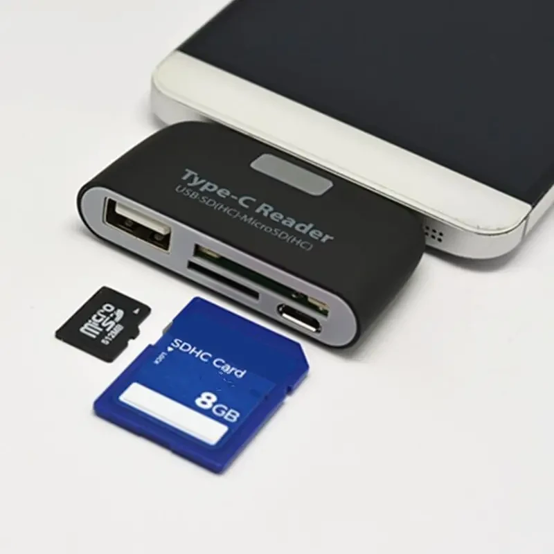 Multifunctional Smart 4-in-1 USB 3.1 Type C Adapter and OTG Card Reader