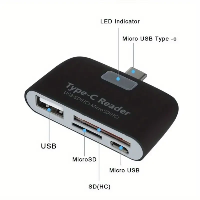 Multifunctional Smart 4-in-1 USB 3.1 Type C Adapter and OTG Card Reader