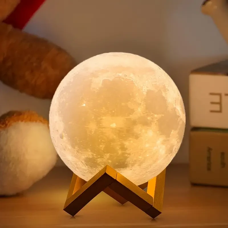 3D Printed Moon Lamp with Bracket and Remote Control - USB Plug-in, 16 Colors LED Night Light