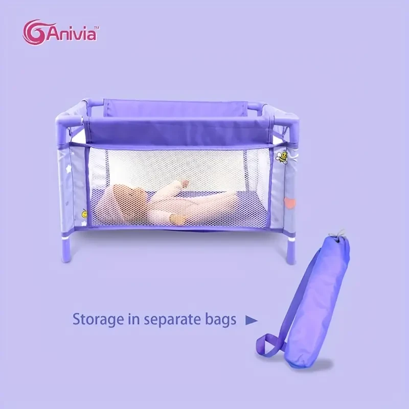 ANIVIA 5PCs Baby Doll Stroller Set - Baby Doll Accessories Set Includes Doll Stroller/Doll Crib/Play Mat/Feeding Toy/Diaper Bag, Nursery Role Play Set (27.94cm Doll Included), Halloween, Christmas, gift