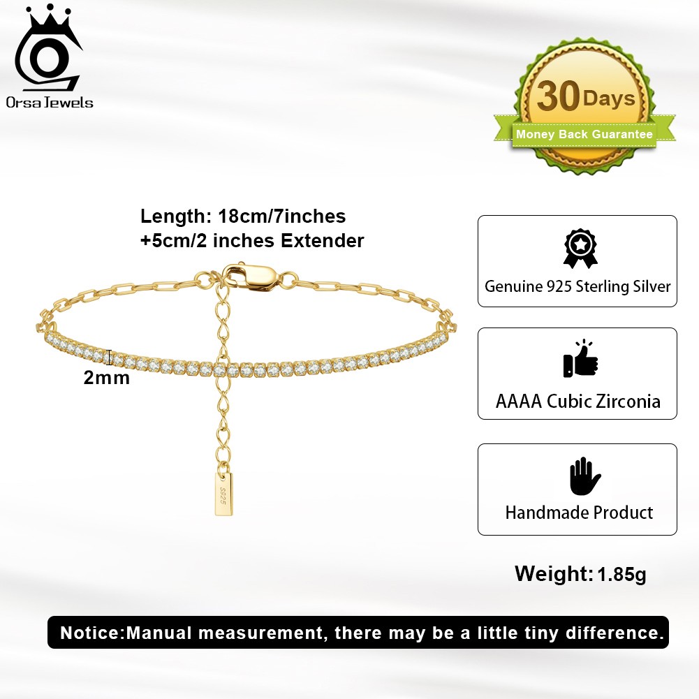 ORSA JEWELS 14K Gold Plated Paperclip Chain Tennis Bracelet