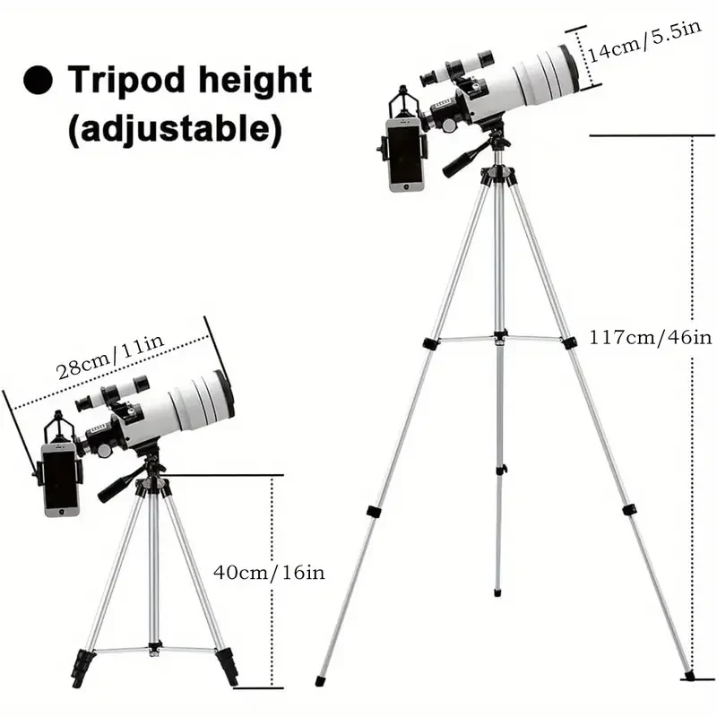 F30070 High-powered Deep Sky Stargazing Astronomical Telescope With 150-fold Magnification 300mm Focal Length, 70mm Large Objective, Suitable For Outdoor Camping, Travel, Astronomy Observation