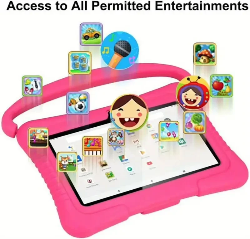 Learning Tablets, 32GB RAM 2GB RAM Android System Tablet With 2.4G WiFi, GMS, Eye Protection Screen, Parental Control, Education APP, Dual Camera, Shockproof Case, Games Halloween, Christmas Gift