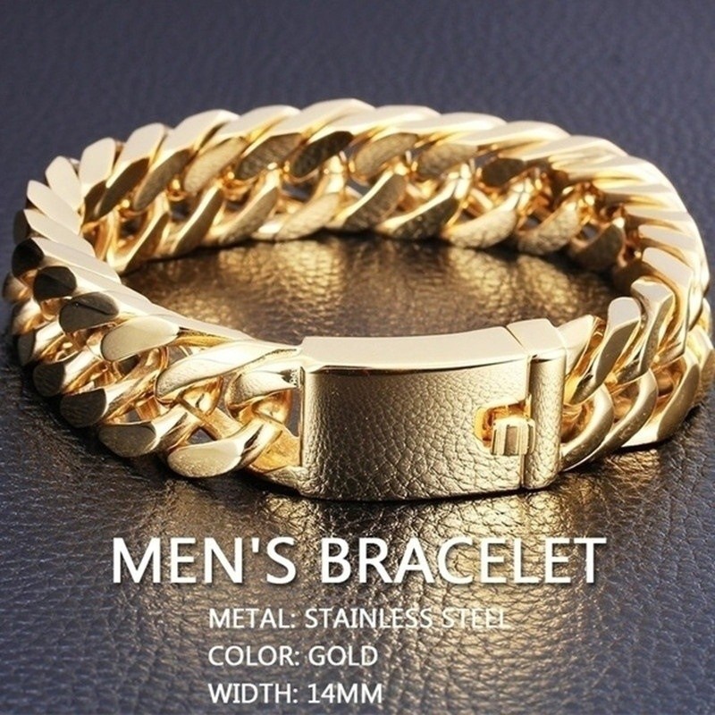Fashion Black Cuban Chain Bracelet - Stainless Steel Hip Hop Jewelry for Men