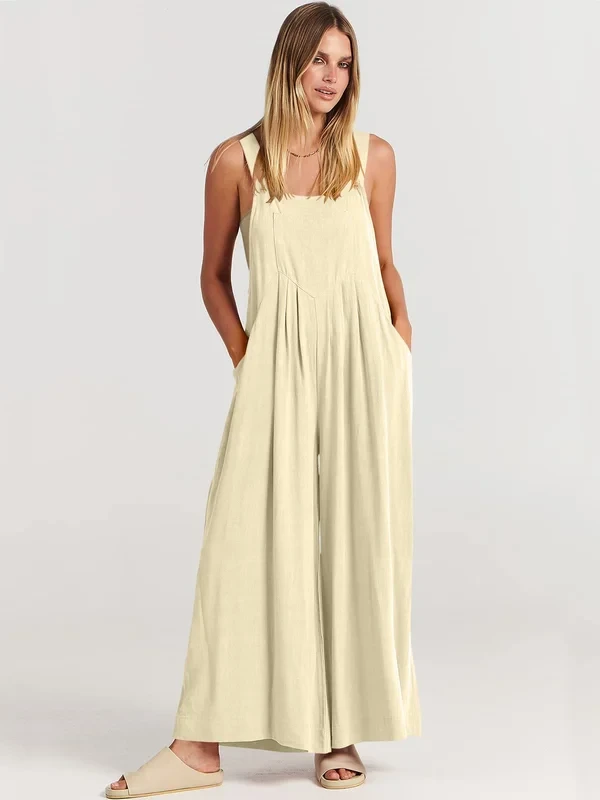 Women's Sleeveless Wide Leg Jumpsuit with Pockets