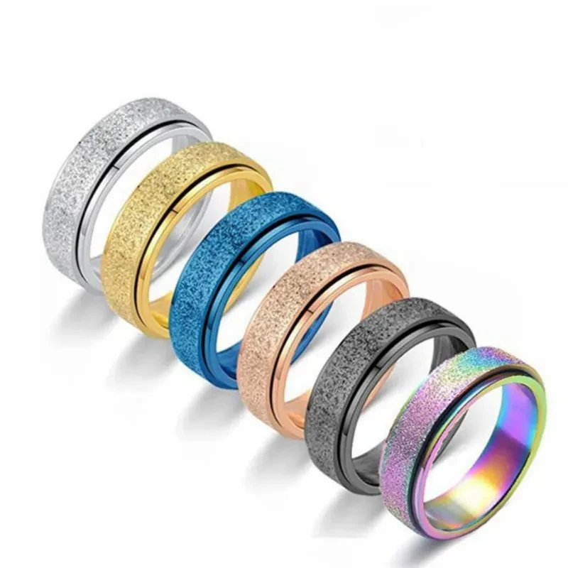 Turnable Anxiety Rings Rainbow Silver Color Relieve Stress Rings For Women Men