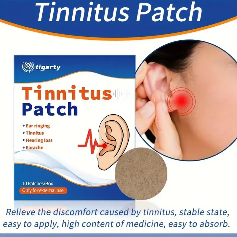 Tinnitus Relief Patches  Homeopathic Natural Herb Ear Ringing Treatment, 10 Patches/Box