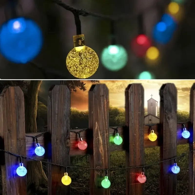 1pc Vibrant Multicolored Solar String Lights - 30 LED Crystal Balls, 6.5m, 8 Modes