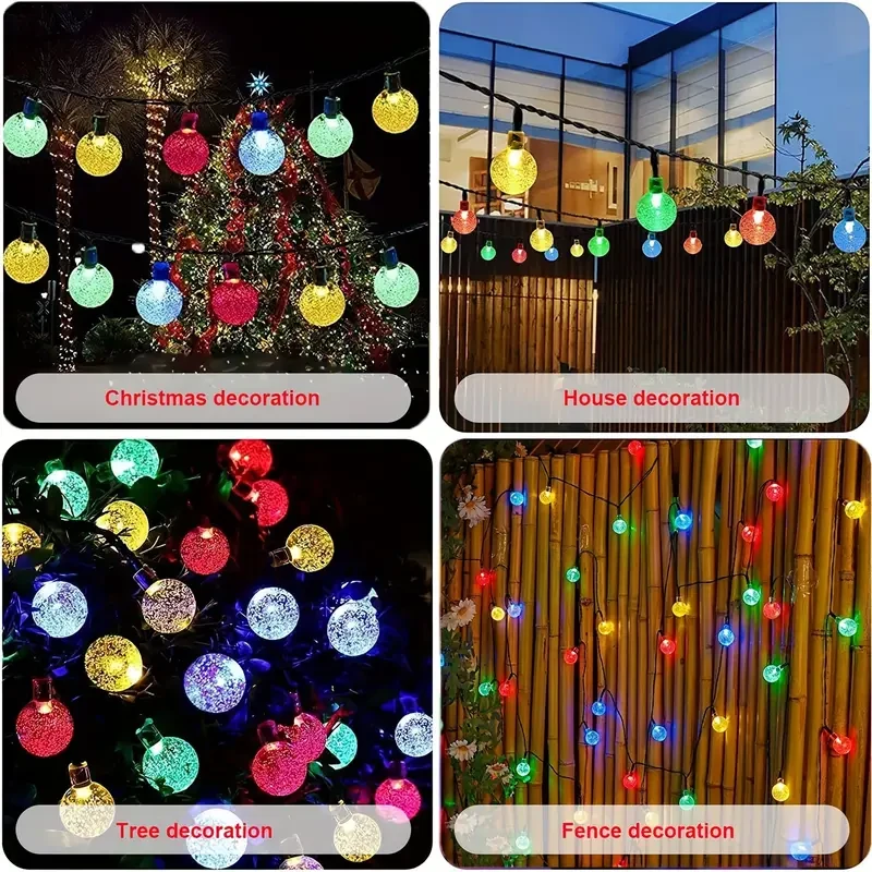 1pc Vibrant Multicolored Solar String Lights - 30 LED Crystal Balls, 6.5m, 8 Modes