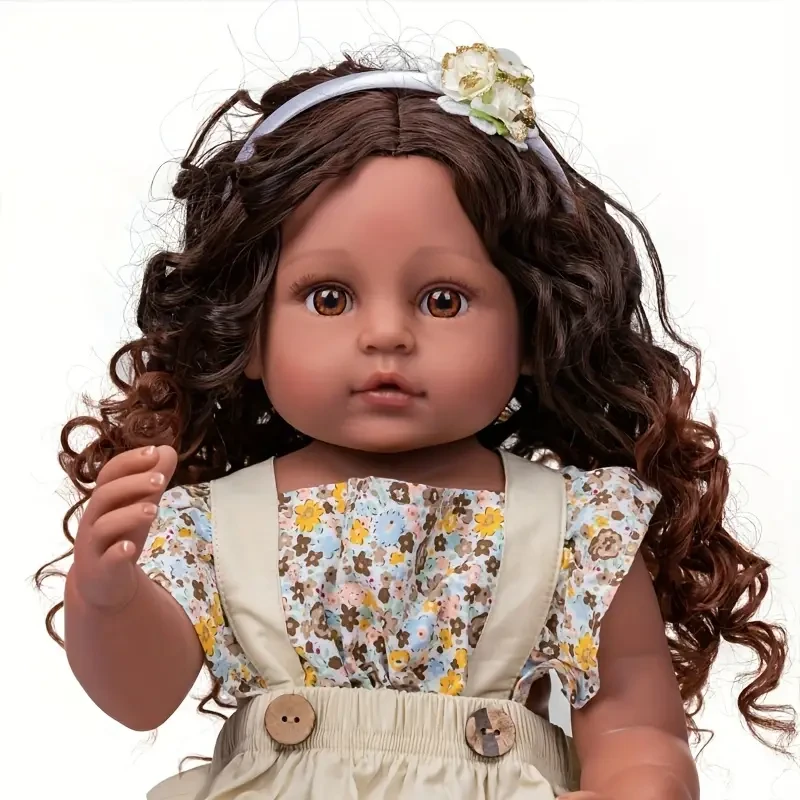 22inch/55cm Lustrous Curly Hair Reborn Baby Doll - Lifelike Nuborn Girl, Water-resistant Full Vinyl, Perfect Festive Season Gift for Halloween, Thanksgiving, Christmas