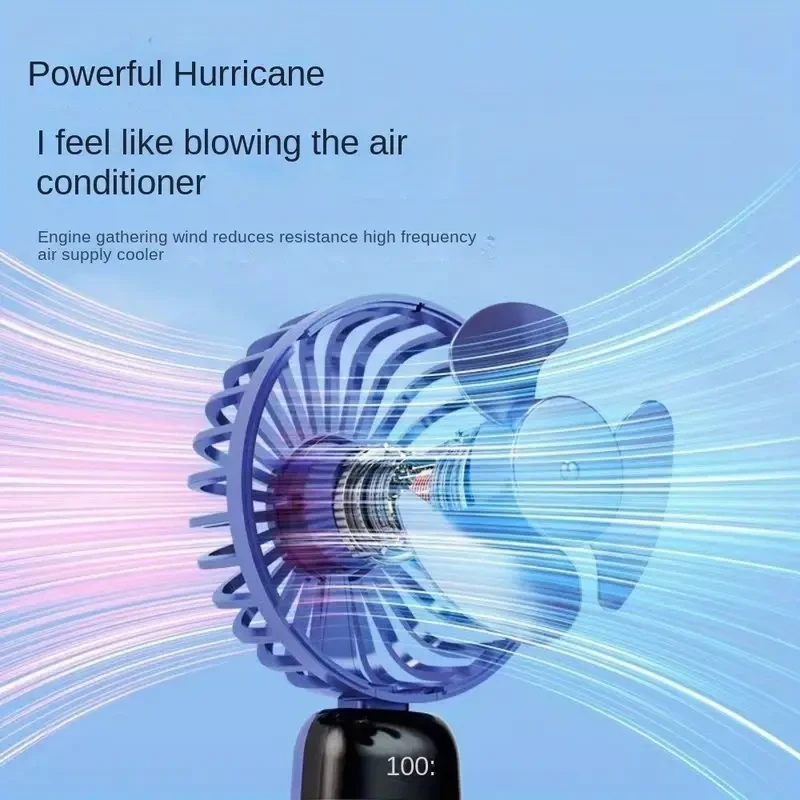 Portable Handheld Fan with 5-Level Air Volume Adjustment - USB Rechargeable, Silent and Ultra-Light with Smartphone Stand