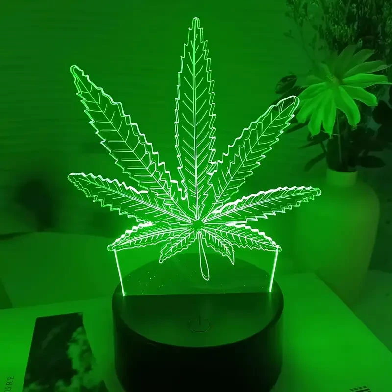 1pc 3D Maple Leaf Illusion Lamp - 7-Color Touch Table Night Light
