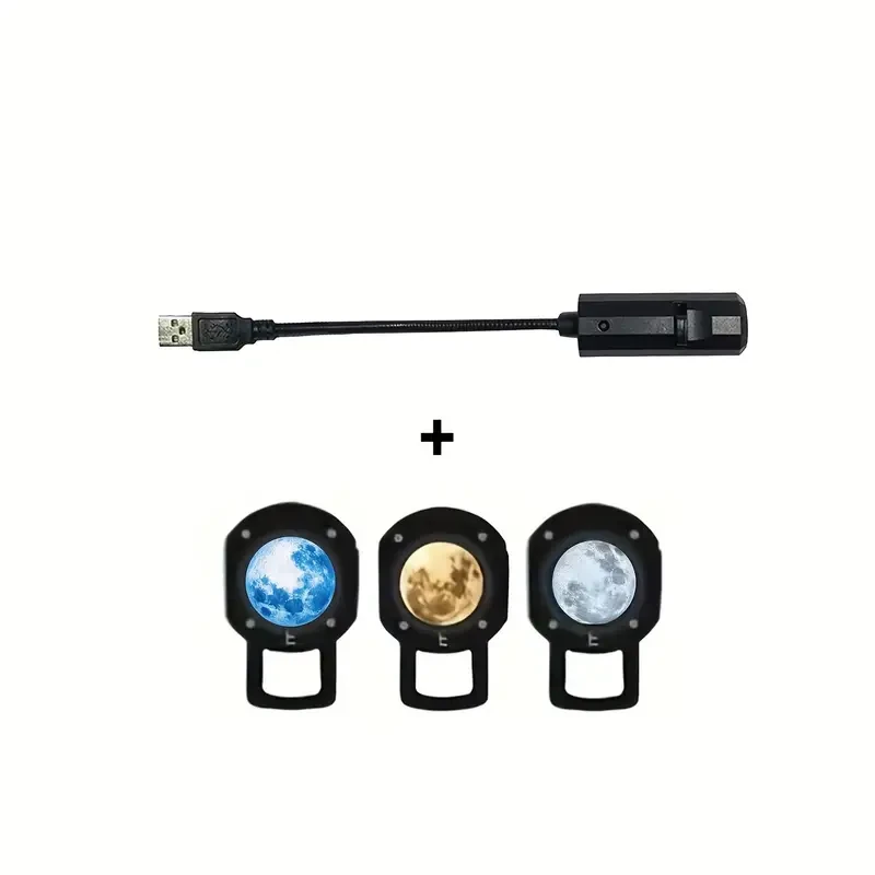 1pc LED Projector Light + 3 Color Moon Filaments - USB Portable, 360 Rotatable Decorative Light