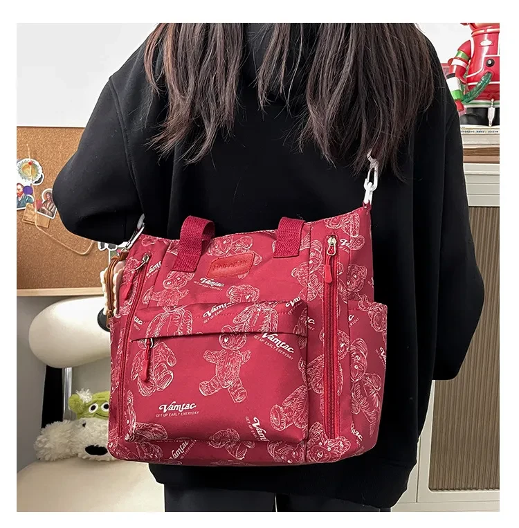 Bear Print Large Capacity Multi-Pocket Tote Bag Shoulder Bag Crossbody Lightweight For Going Out Handbag