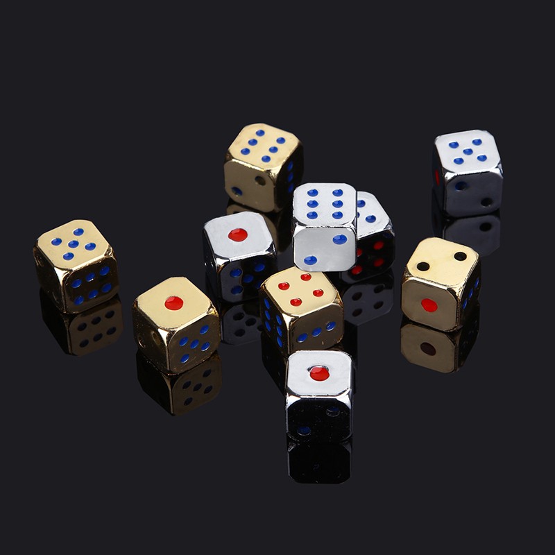 5PCS/1Set Creative Metal Dice Golden/Silver Funny Game Dice with Colorful Points
