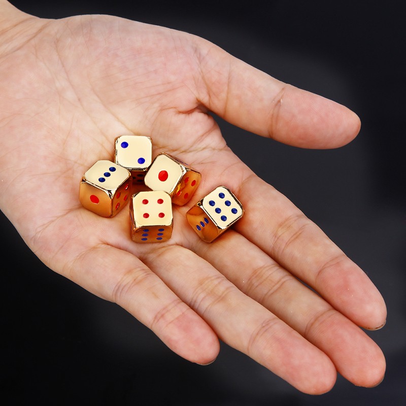 5PCS/1Set Creative Metal Dice Golden/Silver Funny Game Dice with Colorful Points