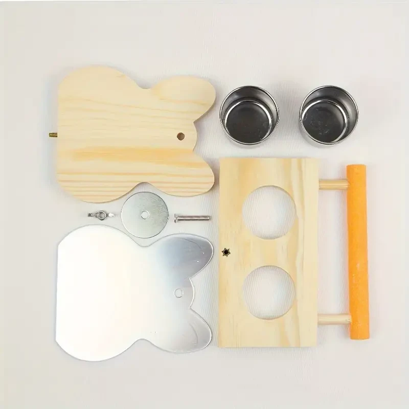 Bird Play Toy with Perch Stand & Mirror - Stainless Steel Feed Cups for Parrots