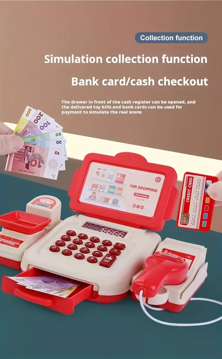 Kids Supermarket Cash Register Toy with Scanner and POS Machine  Educational Role Play Set for Children Ages 3-6 Years  Pretend Play Shopping Checkout with Weighing Scale, Sound & Light Effects