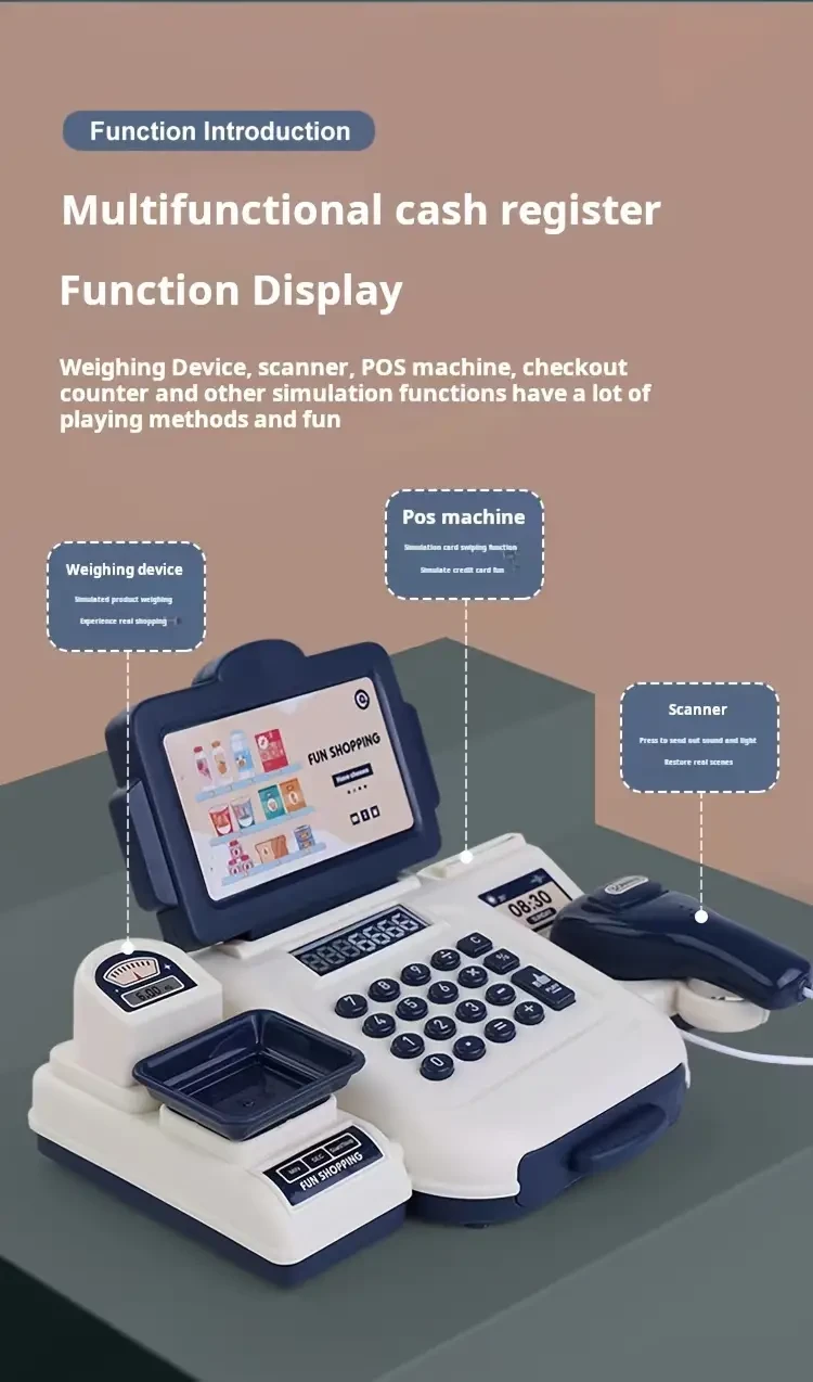 Kids Supermarket Cash Register Toy with Scanner and POS Machine  Educational Role Play Set for Children Ages 3-6 Years  Pretend Play Shopping Checkout with Weighing Scale, Sound & Light Effects
