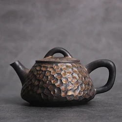 Japanese Style Black Gold Hammer Stone Ceramic Teapot