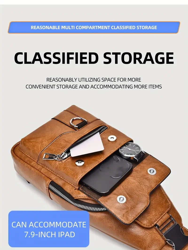 Vintage-Inspired Premium PU Leather Sling Bag - Durable, Water-Resistant, and Adjustable Crossbody Shoulder Bag with Multiple Compartments - Perfect for Work, Short Trips, and Outdoor Activities