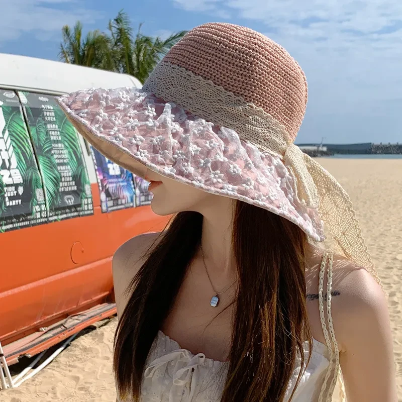 Lace Bow Sunshade Straw Hat