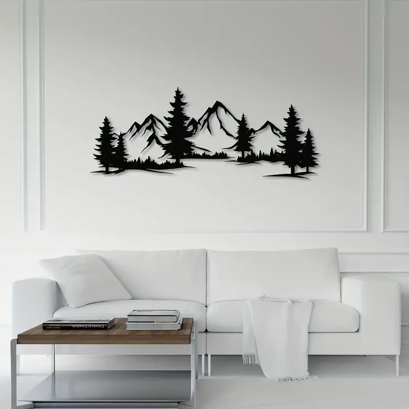 Rustic Metal Forest Mountain Wall Decor - Perfect for Nursery, Living Room, and Christmas Gifts
