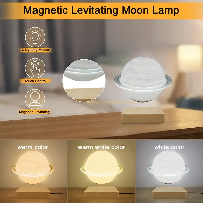 Floating Jupiter LED Table Lamp - Levitate & Rotate Night Light with Touch Control