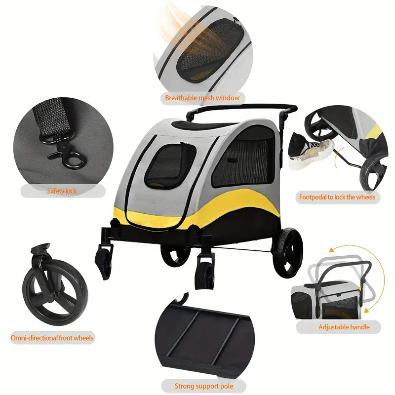 4 Wheels Pet Travel Stroller - Foldable Dog & Cat Pushchair