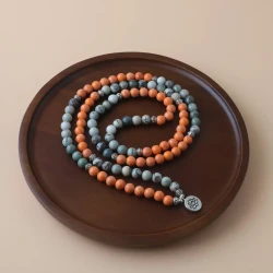 Natural Stone 108 PCs Rosary Bracelet Necklace Lotus Pendant